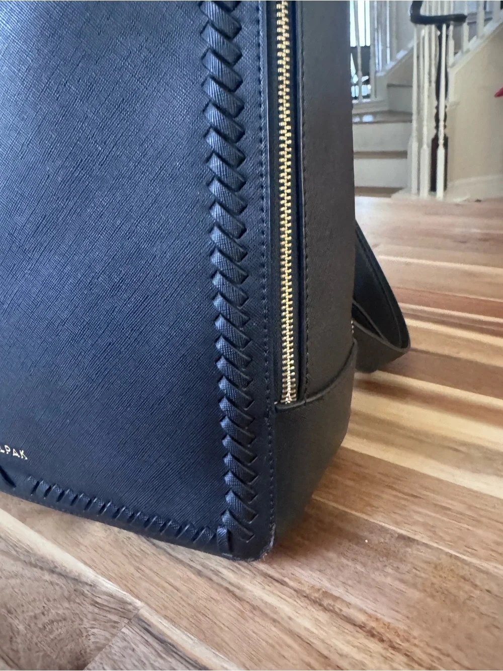 Calpak Black Structured Saffiano Backpack with Gold Hardware